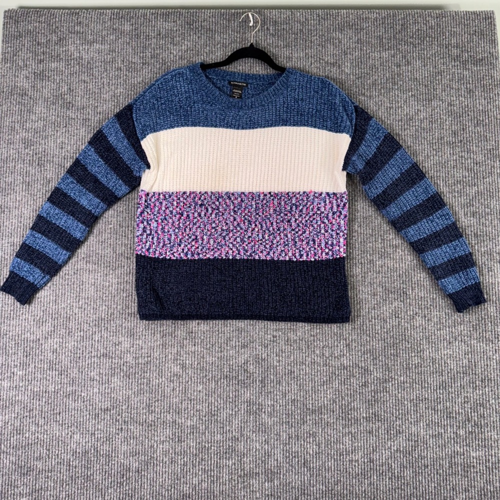 Blush & Bloom Womens M Colorblock Knit Sweater Blue Pink Y2K Preppy Cozy Cottage